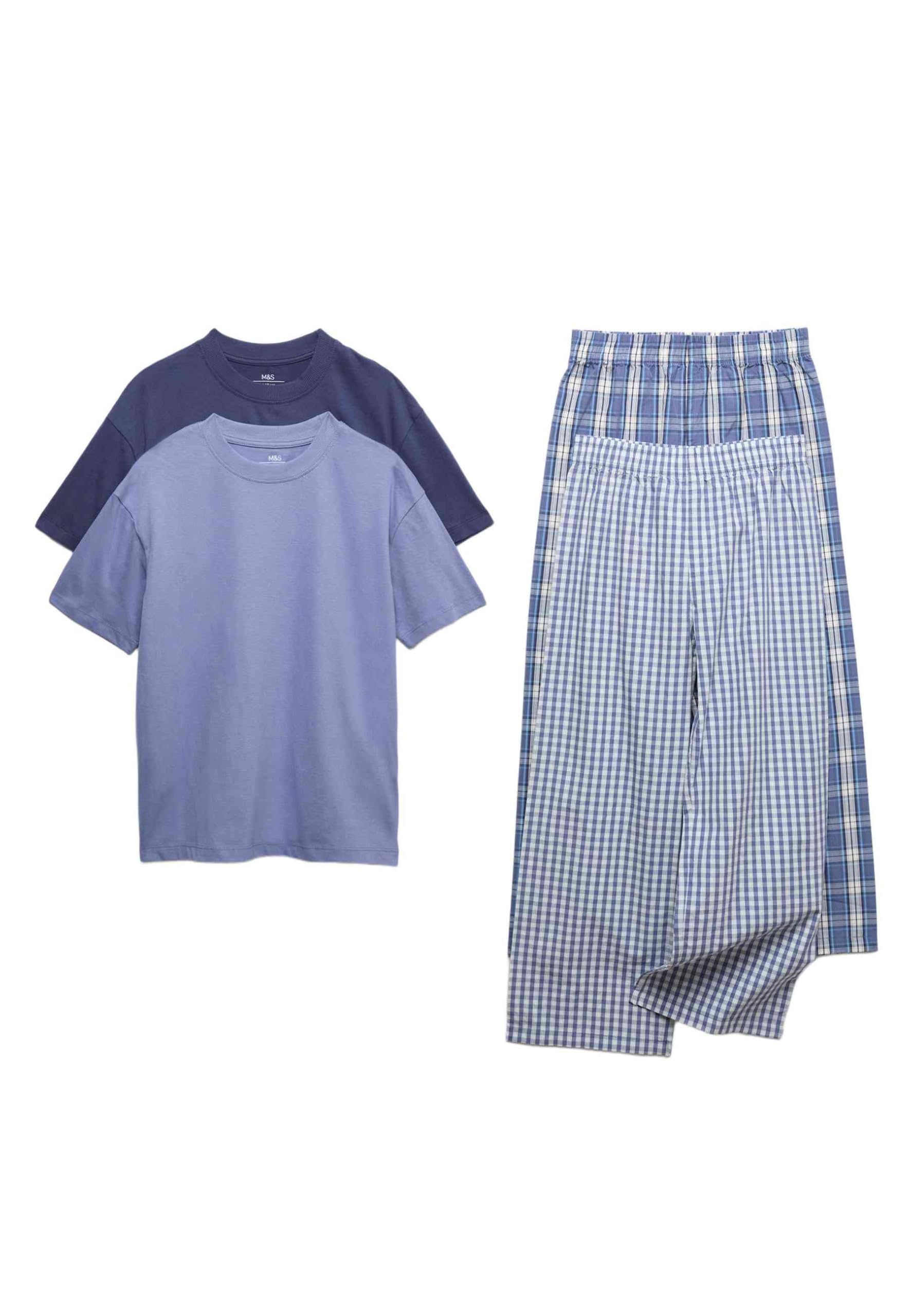Marks & Spencer Bambini 2-Pack Set Pigiama a Quadri in Puro Cotone – vestibilità Regolare – Stampa Classica