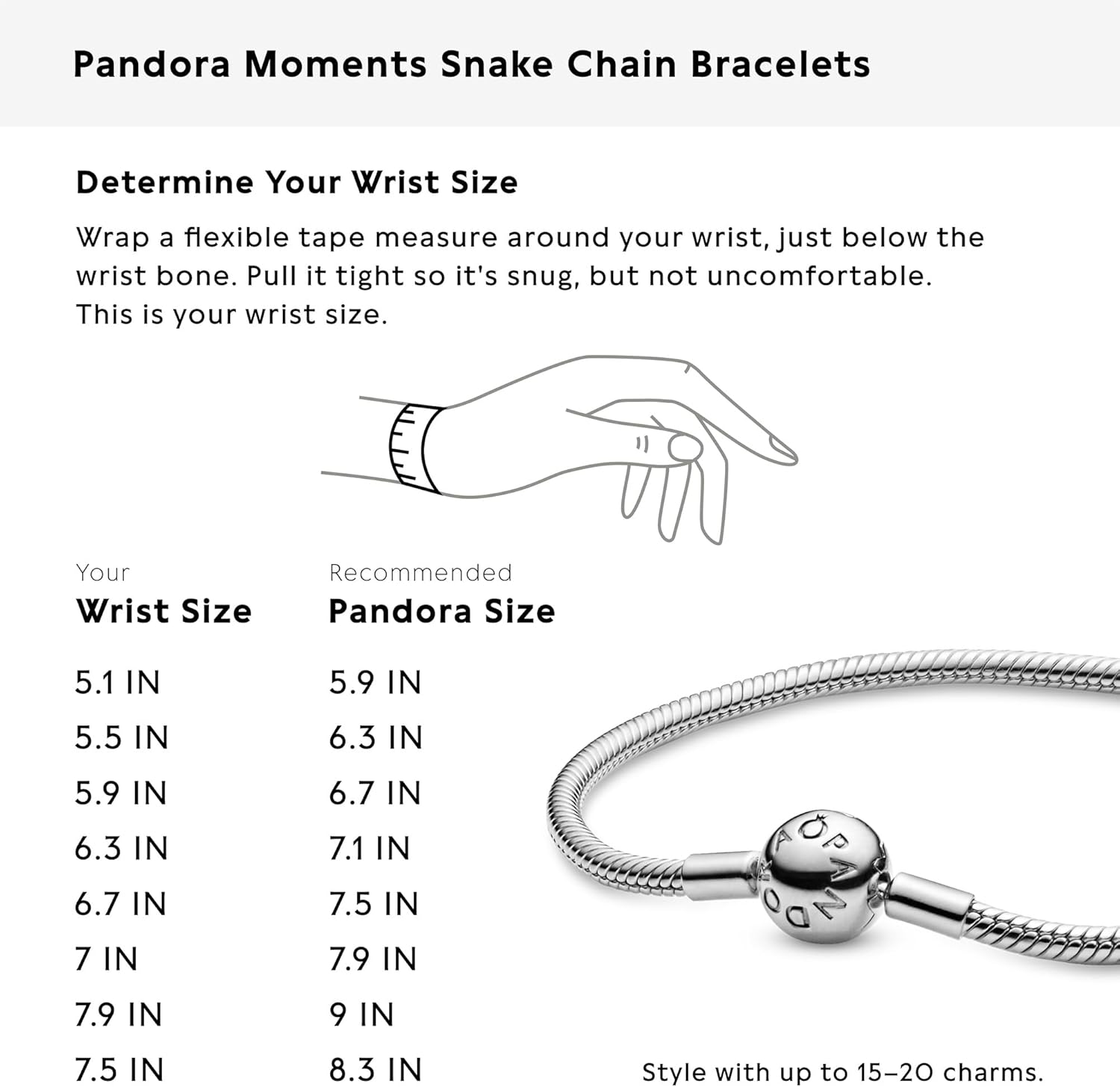 PANDORA Moments Snake Chain Bracelet - Compatible Moments Charms - Bracelet for Women - Gift for Her - With Gift Box
