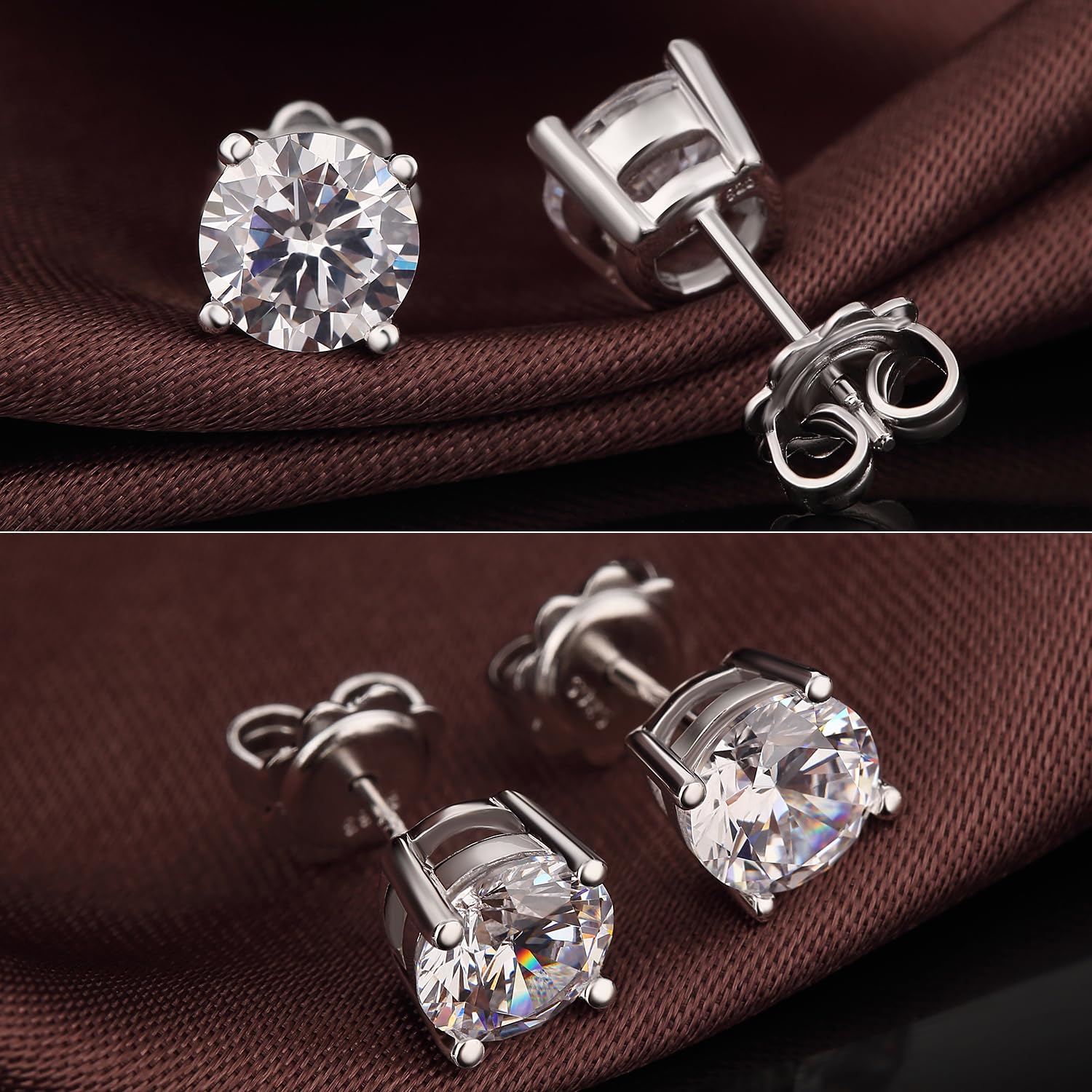 jiamiaoi Pendiente de plata de ley 925 para hombre mujer, Pendiente de diamantes con circonita 5A de 4 mm-8 mm, placa de oro blanco de 18 quilates