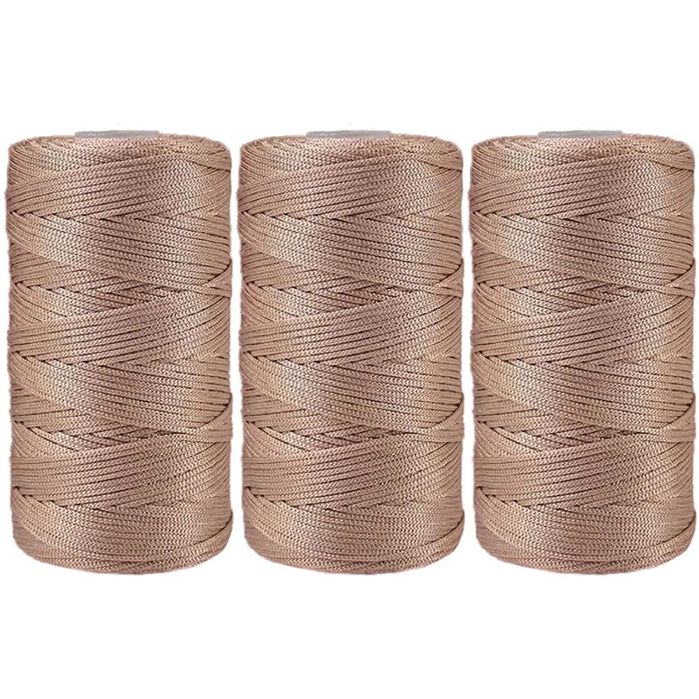 EUBUY 3 Rolls Macrame Cord, 1.5mm, 100g/Skein, Single Strand Ice Hemp Thread, Solid Color, Multi-purpose for Knitting, Crocheting, Summer Sun Hat,