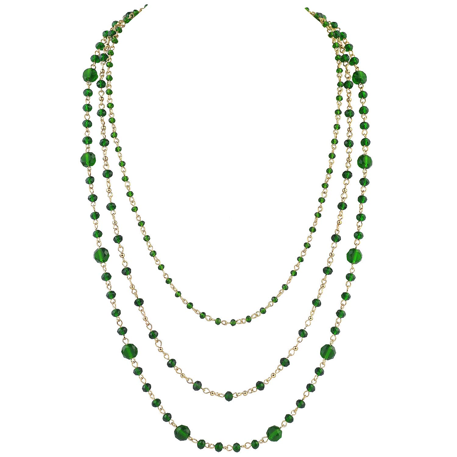 Firstmeet Long Chain Multi Layer Fashion Glass Beads Handmade Necklace for Women