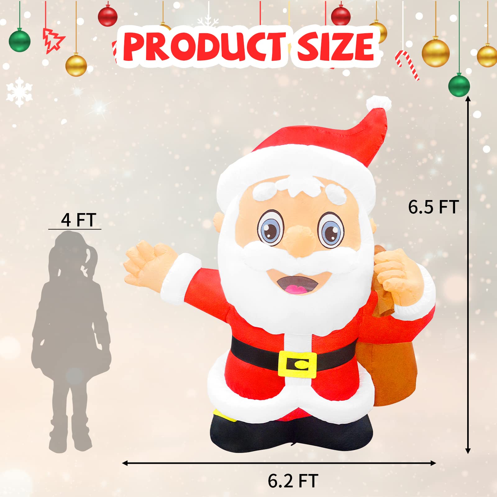 GOOSH Decoración inflable de Navidad de Papá Noel de 6.5 pies, decoración de Papá Noel inflable con bolsa grande, luces LED integradas para jardín, patio, césped, hogar, fiestas de vacaciones