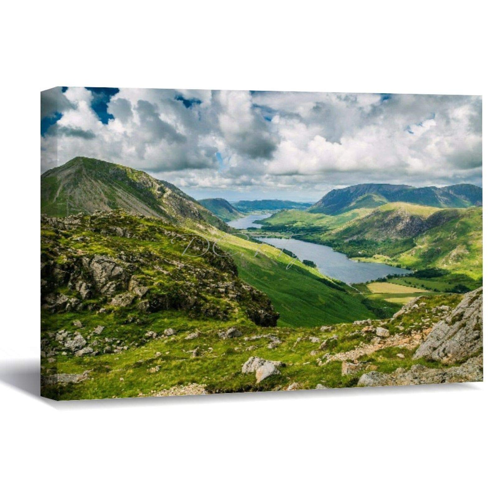 Scott397House Photo to Canvas Print Wall Art, Pretty Buttermere Lake District England Framed Artwork Pictures Prints Farmhouse Wall Decor 60X90cm
