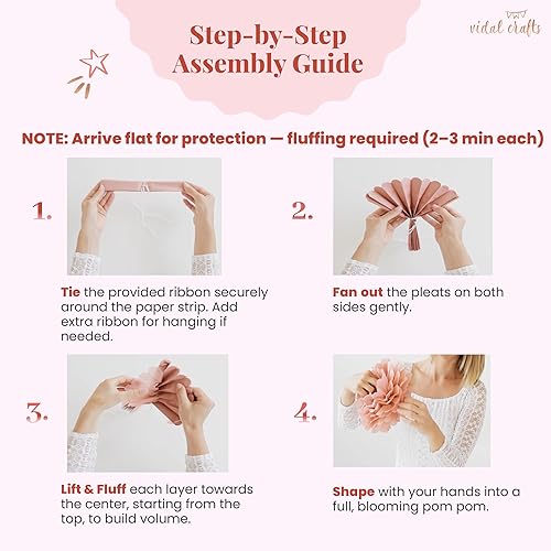 Miniatura 5 de Vidal Crafts - 20 pompones de papel de seda bohemios, flores de papel de seda colgantes para decoraciones de despedida de soltera, decoraciones de