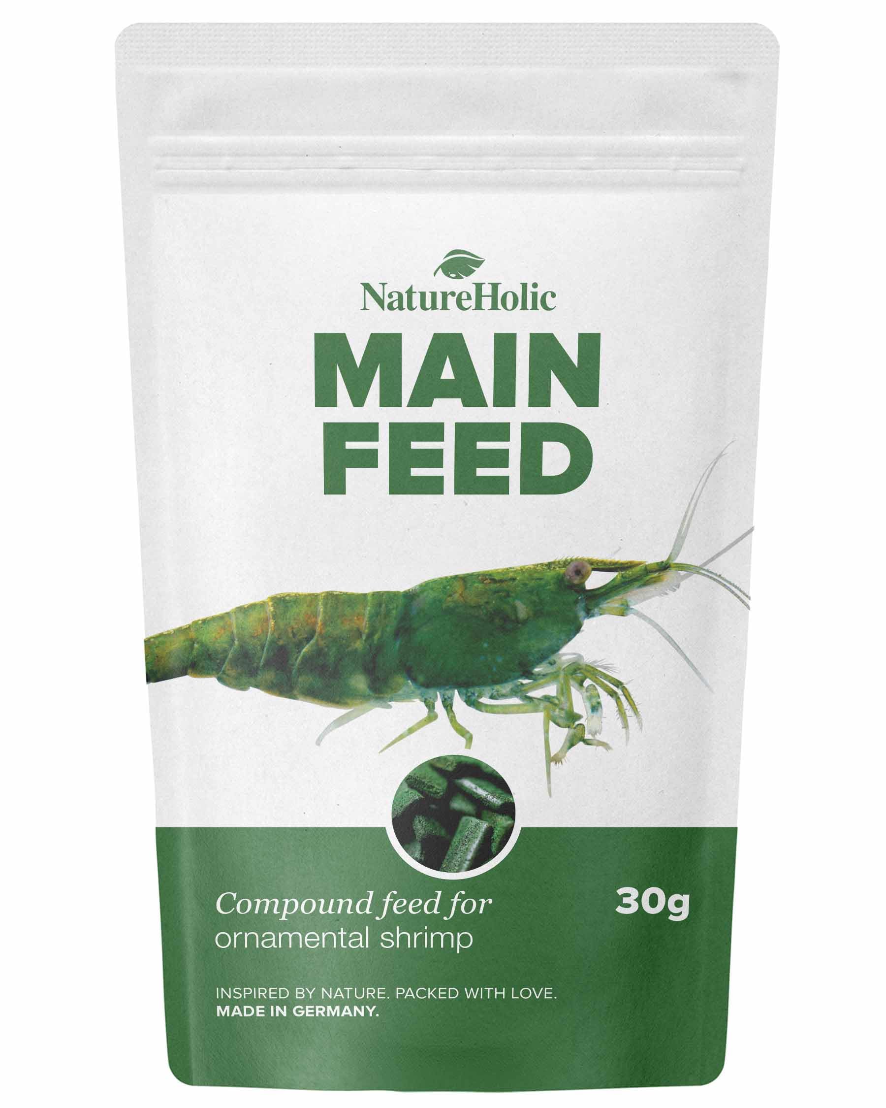 NatureHolic Mainfeed, Shrimp Food, Nutrition for Shrimp in Freshwater Aquariums and Nano Tanks, Made in Germany, Fish Meal-Free for Enhanced Growth & Shell Development, 30 g