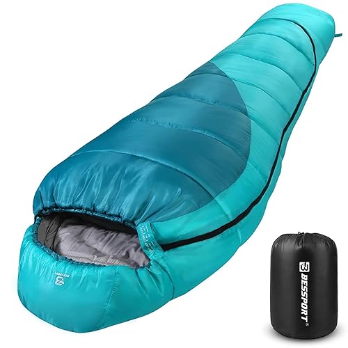 Bessport Mummy Sleeping Bag | 15-45 ℉ Extreme 3-4 Season Sleeping Bag for Adults Cold Weather– Warm and Washable, for Hiking Traveling & Outdoor Activities - 32℉-green&blue