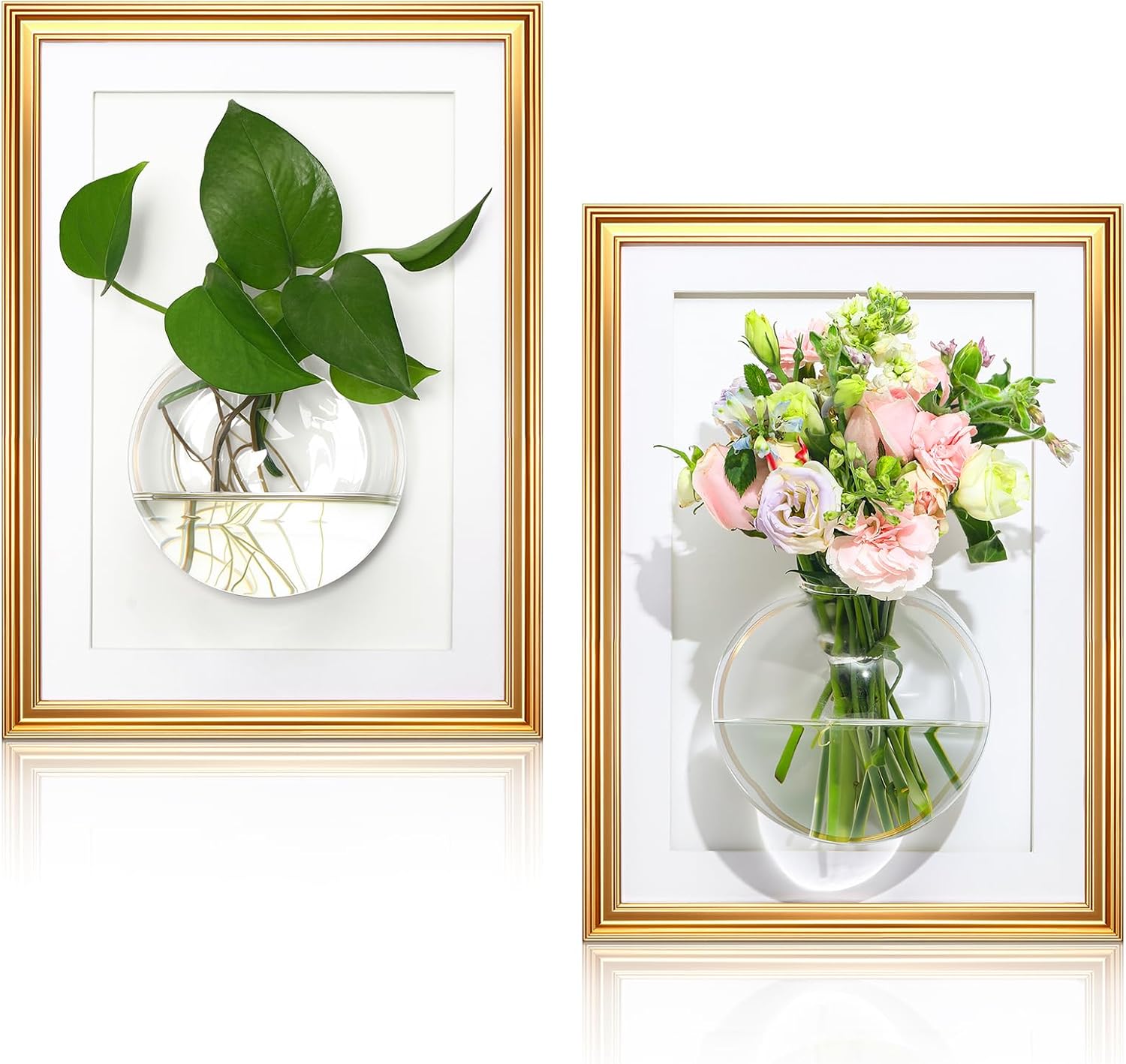 Chunful 2 Set Glass Wall Vases with Frame Indoor Wall Propagation Planters Station for Hydroponics Plants Flower Succulent Spring Summer Wedding Decor