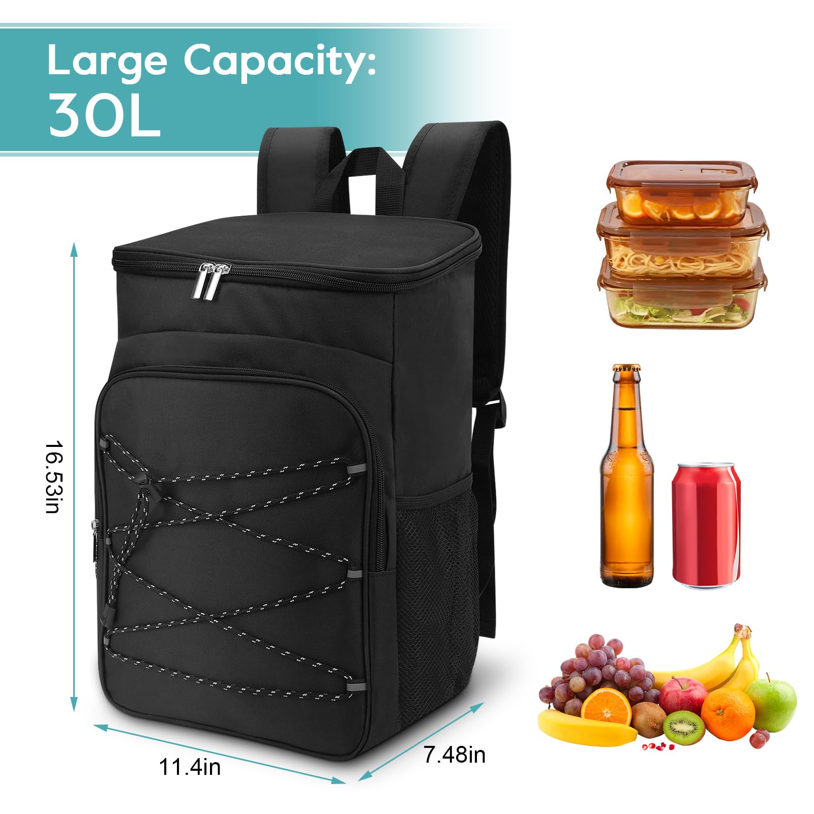 Ejoyous, zaino termico da picnic, grande capacità, resistente all'acqua, borsa da pranzo a prova di perdite per viaggio, escursionismo, spiaggia, scuola, campeggio, barbecue