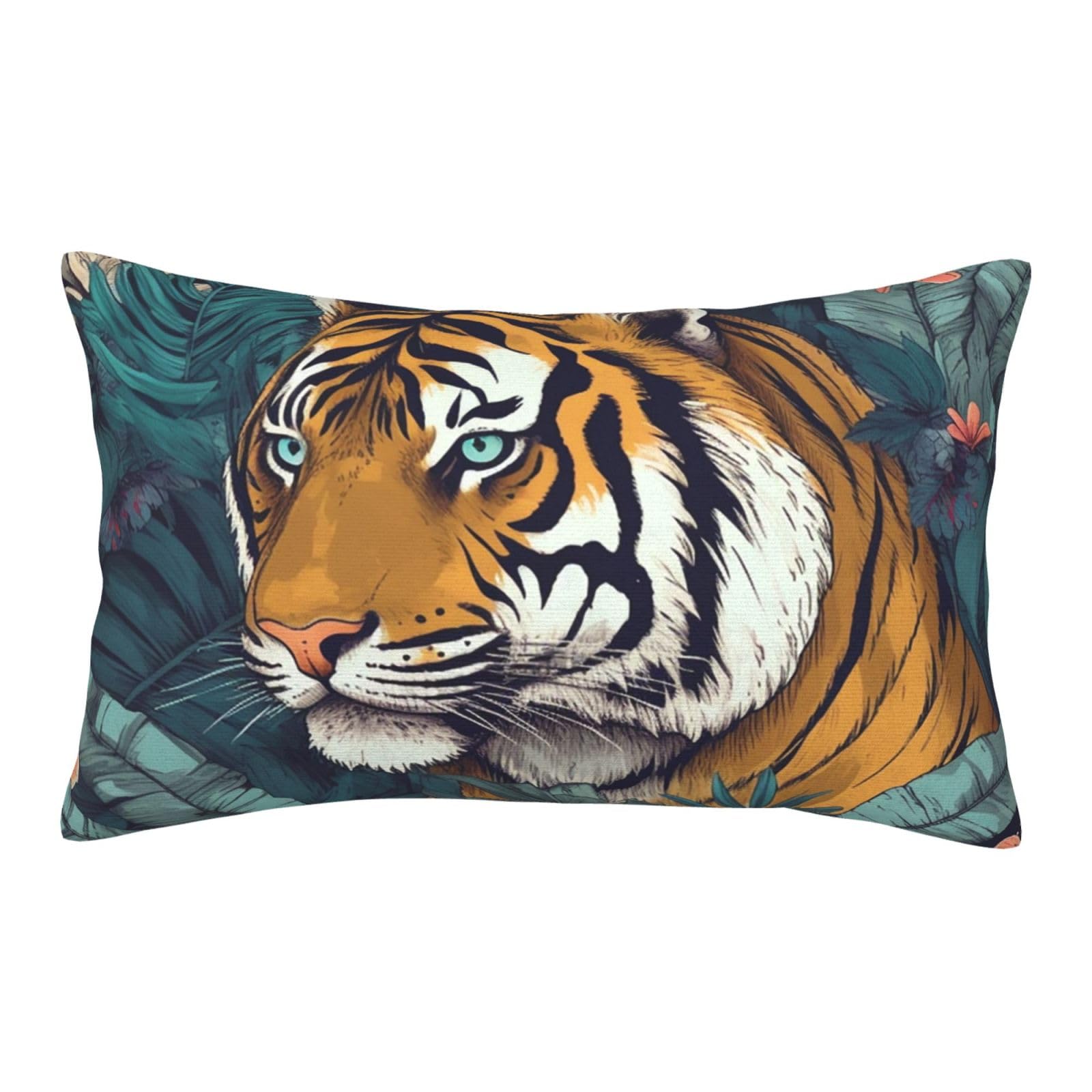 Velvet Pillowcases 20"x30" Ultra Soft Breathable Pillow Cases, Luxury Fuzzy Throw Pillow Covers with Zipper, Tropical Tiger Pillow Shams All Seasons Decorative Cushion Cases for Couch