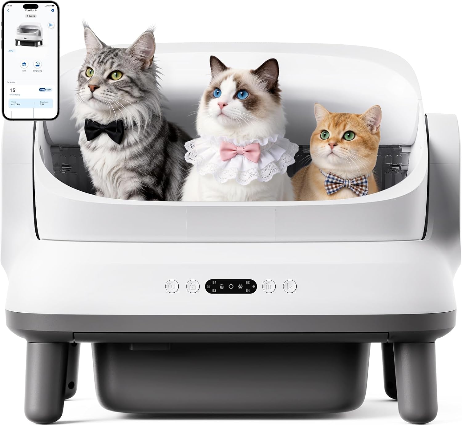 Happypaw XXXL Open-Top Self Cleaning Litter Box - Extra Large Space Low Entrance Automatic Litter Box for Multiple Cats, Safety Sensor, Anti-Pinch, 11.9L Waste Bin, APP Control, Includes Liners
