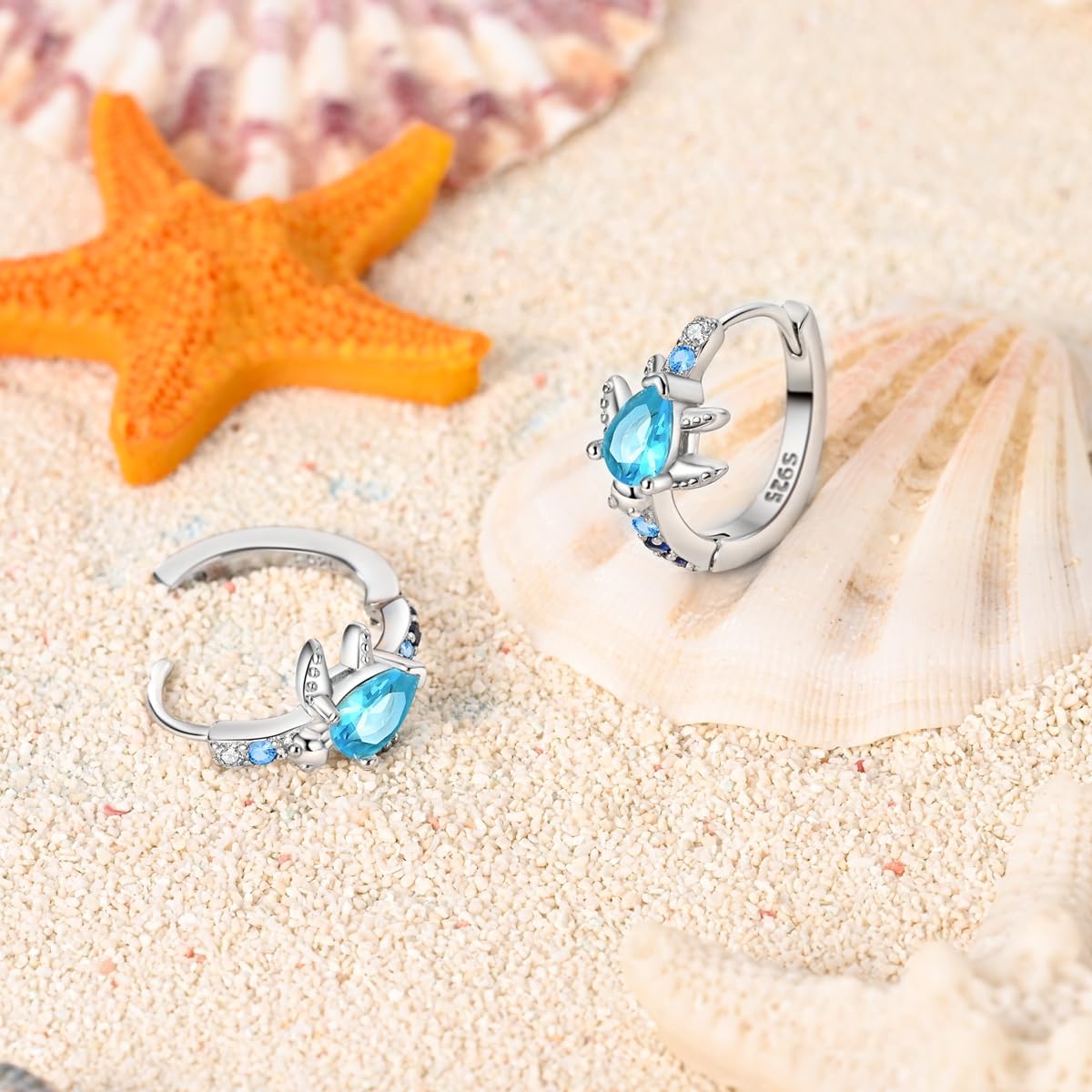 Hapour Small Earrings 925 Sterling Silver Colorful Cubic Zirconia Huggie Turtle Iris Butterfly CZ Hoops for Women Teens - Image 2