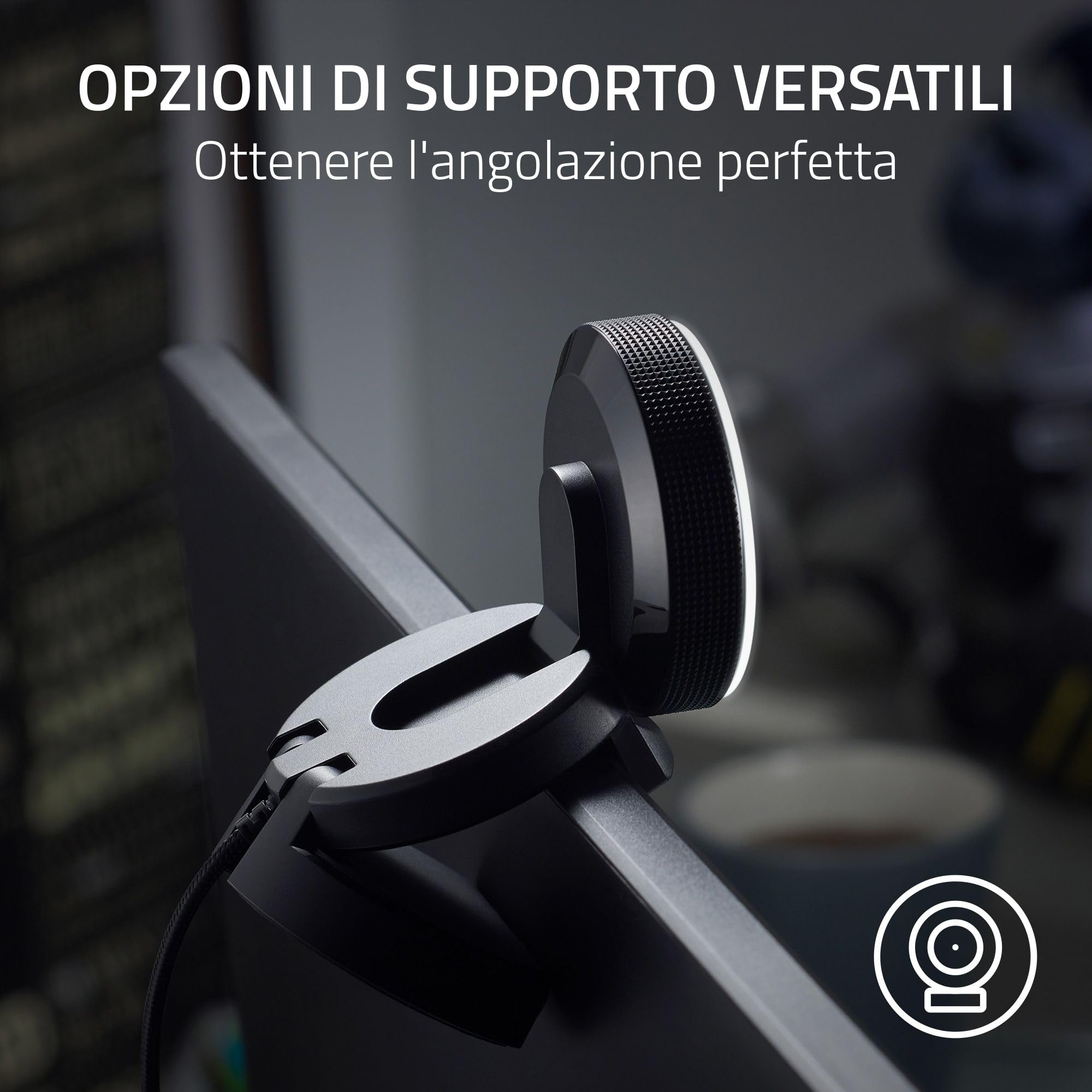 Razer Kiyo - Fotocamera di trasmissione con anello di luce (fotocamera web USB, video HD 720p, 60 FPS, compatibile con Open Broadcaster Sofware, Xsplit, autofocus, connessione per treppiede) Nero