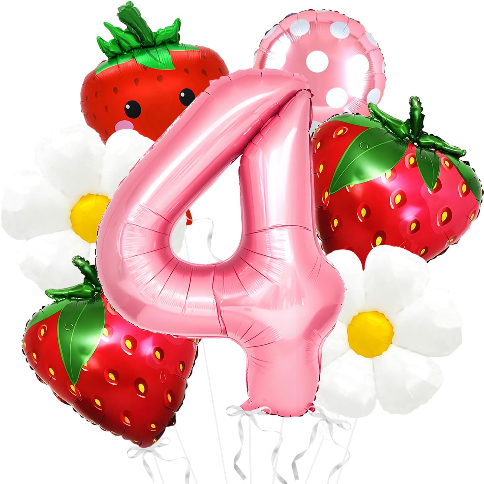 Strawberry Balloons Berry 4st birthday Decor - 40 Inch Mylar Pink Number 4 Balloons - Strawberry Foil Balloons for Strawberry 4th Birthday Decorations