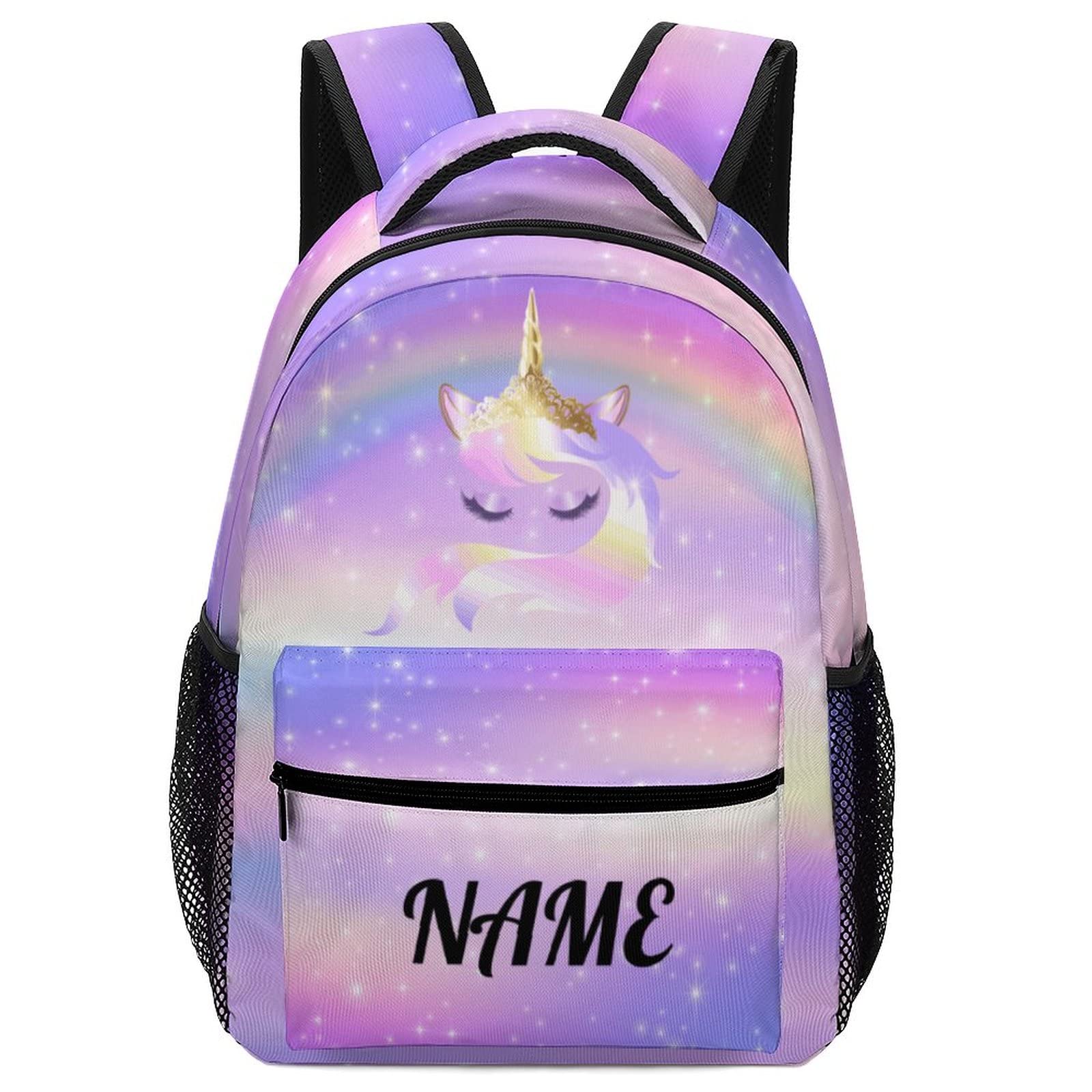 Fovanxixi Custom Galaxy Rainbow Unicorn Backpack for Kids Boys Girls, Children Personalized Backpack with Name Text Customized Daypack Schoolbag for
