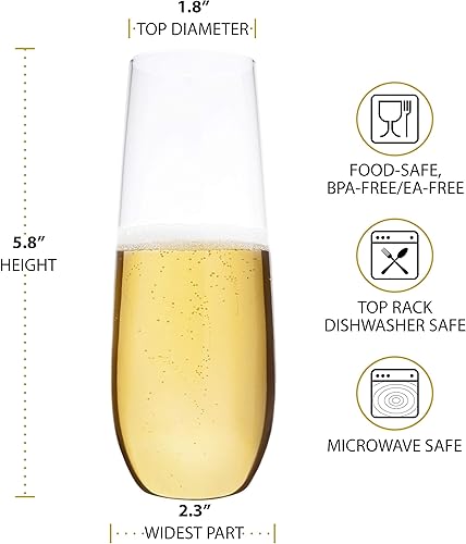 Miniatura 7 de Paquete de vasos irrompibles | 4 vino, 4 whisky, 4 champán | 100% plástico Tritan inastillable | Apto para lavavajillas | Sin BPA | Impresionante