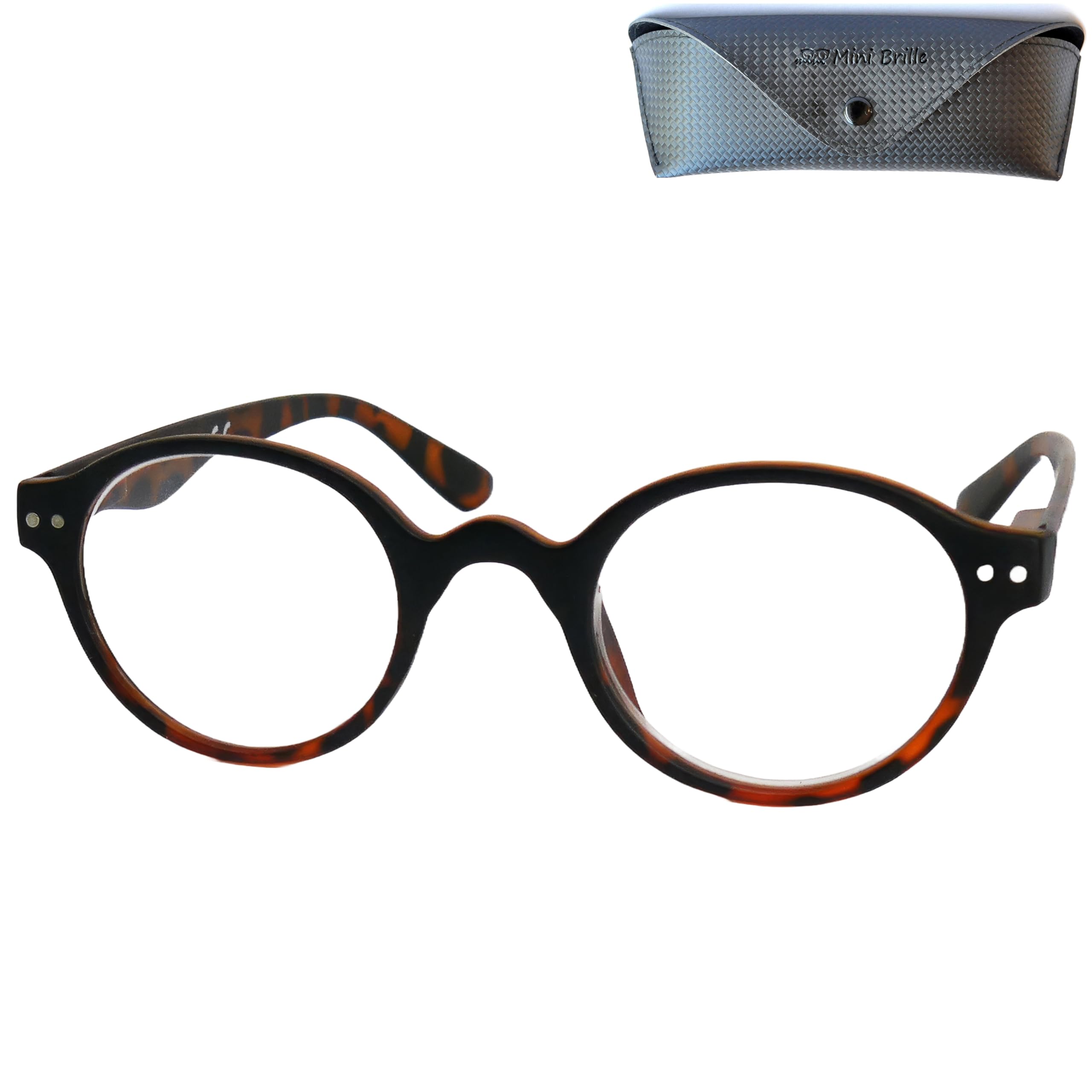 Mini Brille Professor Lesebrille mit runden ovalen Gläsern, Vintage Retro Stil, leichtes Kunststoffgestell in Leopardenmuster, stilvolle Lesehilfe für Herren & Damen mit Etui