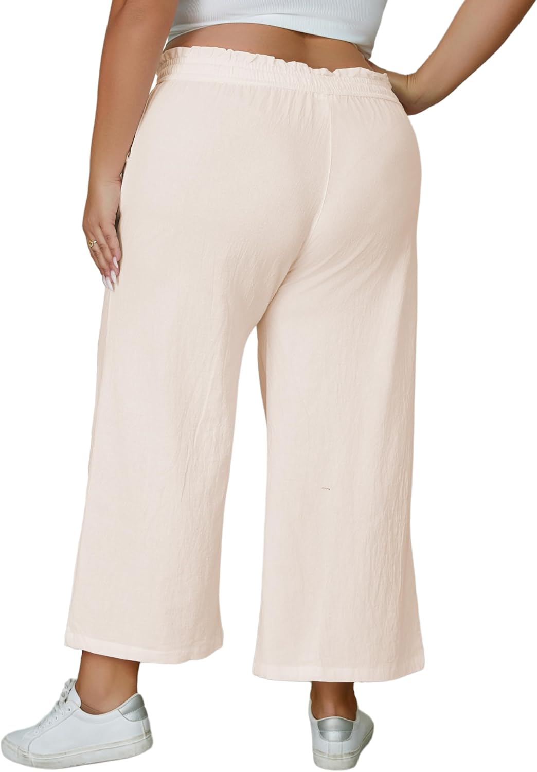 Womens Wide Leg Casual Linen Pants High Elastic Waisted Drawstring Lounge Business Pants with Pockets - Image 2