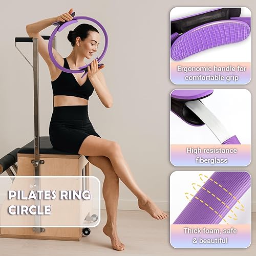 Miniatura 2 de Juego de anillos de pilates para mujer, anillo de pilates de 12 pulgadas y juego de pelota con bandas de resistencia para entrenamientos en casa,