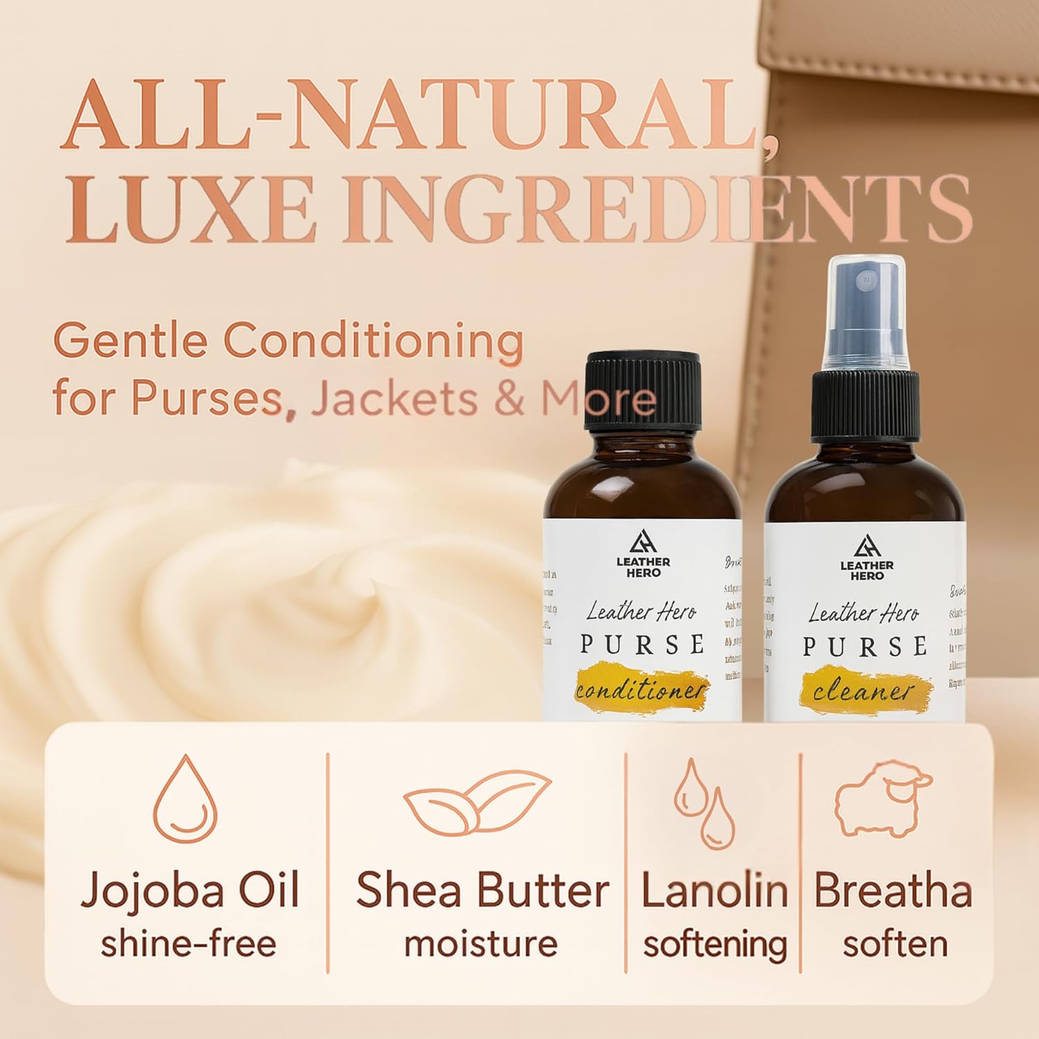 Leather Purse Cleaner & Conditioner Kit – 4pc Set with 4oz Cleaner, 4oz Conditioner, Microfiber Cloth & Applicator Sponge – Leather Bag & Handbag Care for Luxury Purses & Designer Bags - Image 7