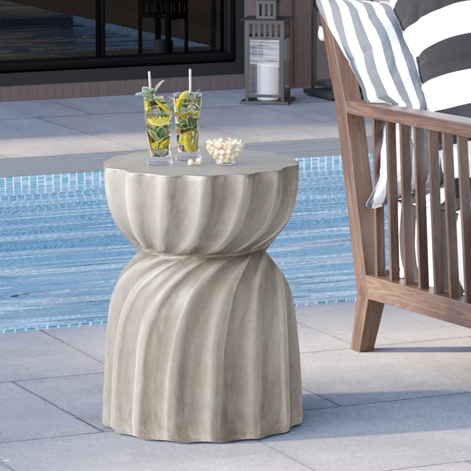 HOMPUS Unique Outdoor Concrete Side Table, Garden Stool