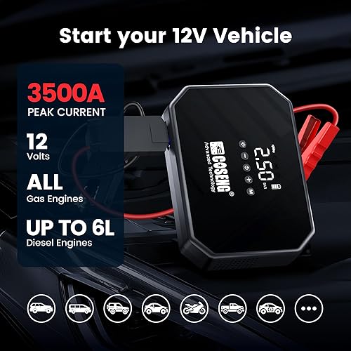 Miniatura 2 de Arrancador portátil J22 3500A con compresor de aire, inflador de neumáticos de 150 PSI, refuerzo de batería de coche de 12 V (todos los motores