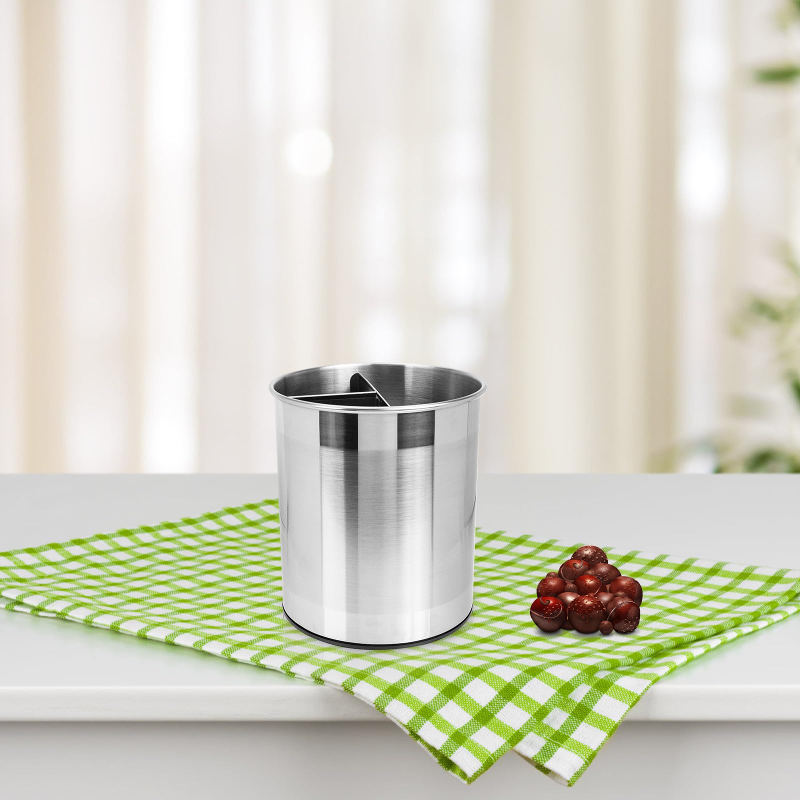 Contenitore Rotante Portautensili da Cucina 4l in Acciaio Inox Argento