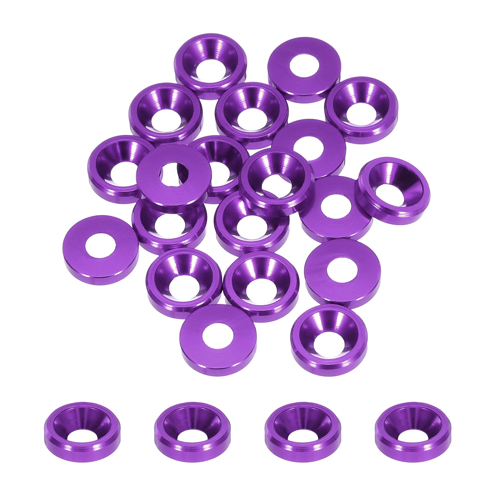 QUARKZMAN Podkładki stożkowe M3 Dia otwór 3,1 mm/0,12 uszczelki aluminium uszczelka podkładka głowica kubek do śrub Rc/Fpv/szt/dron mechaniczne części model 20 szt. (fioletowy)