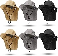 Vista 8 de Therwen 6 sombreros de sol unisex para hombres y mujeres, sombrero de safari de ala ancha, protección solar UV con solapa para el cuello