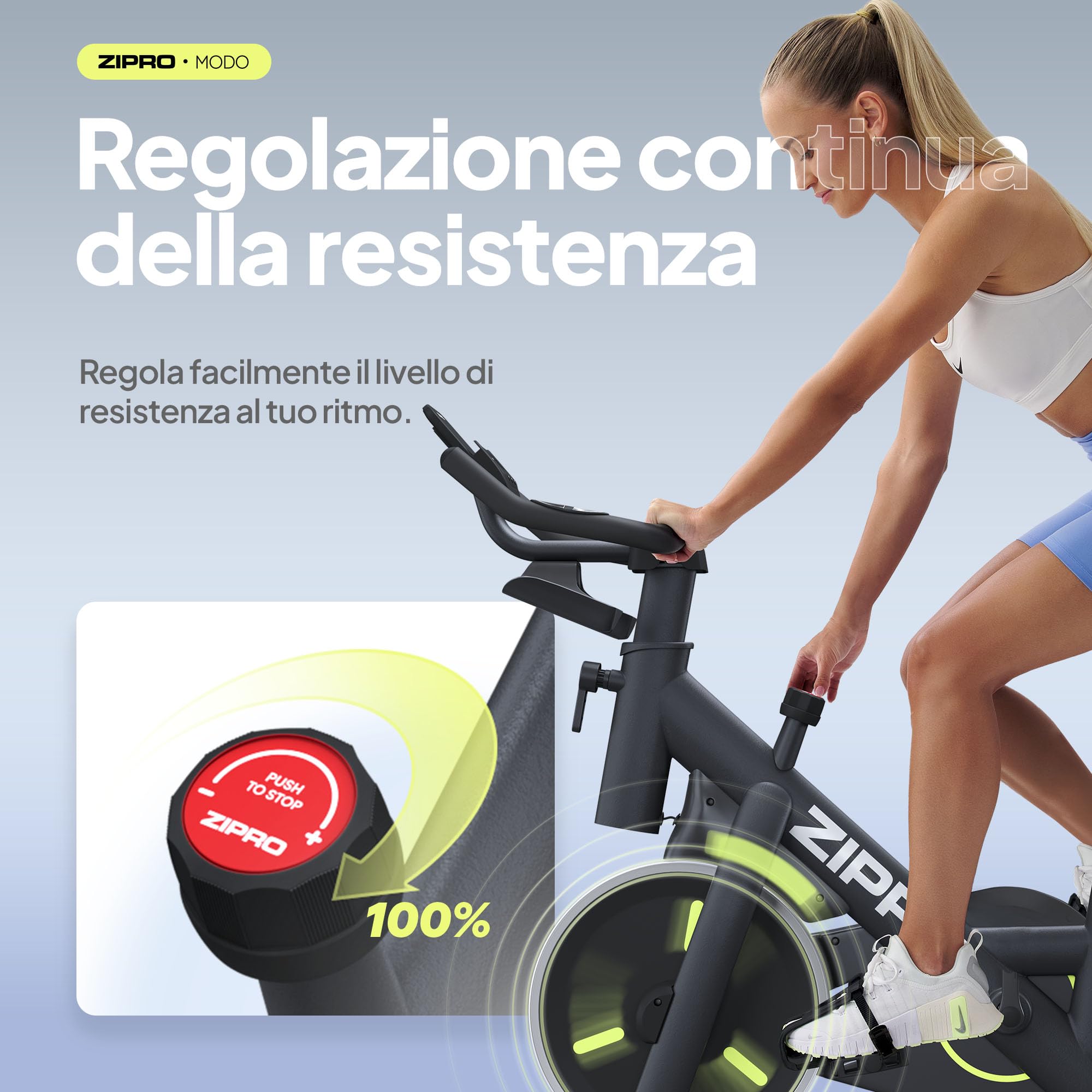 ZIPRO Cyclette da Casa Professionale Bike Camera Bici Meccanica con App Volano LCD Schermo Monitoraggio Capacità di Peso 120kg Silenzio Salvaspazio Resistenza Regolabile – MODO