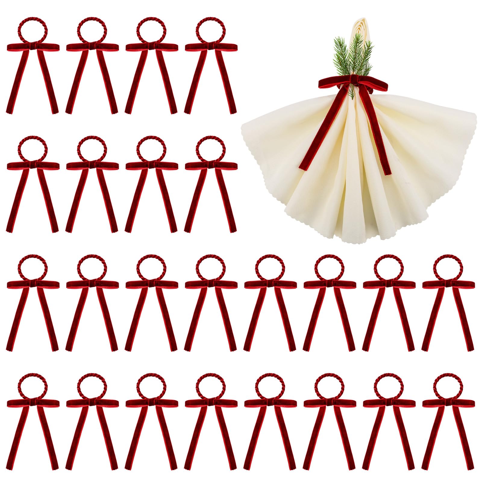 Set di 24 portatovaglioli di Natale, in velluto, per tavolo, regalo festivo, portatovaglioli, per Natale, compleanno, anniversario, matrimonio, decorazioni da tavola (rosso vinaccio)