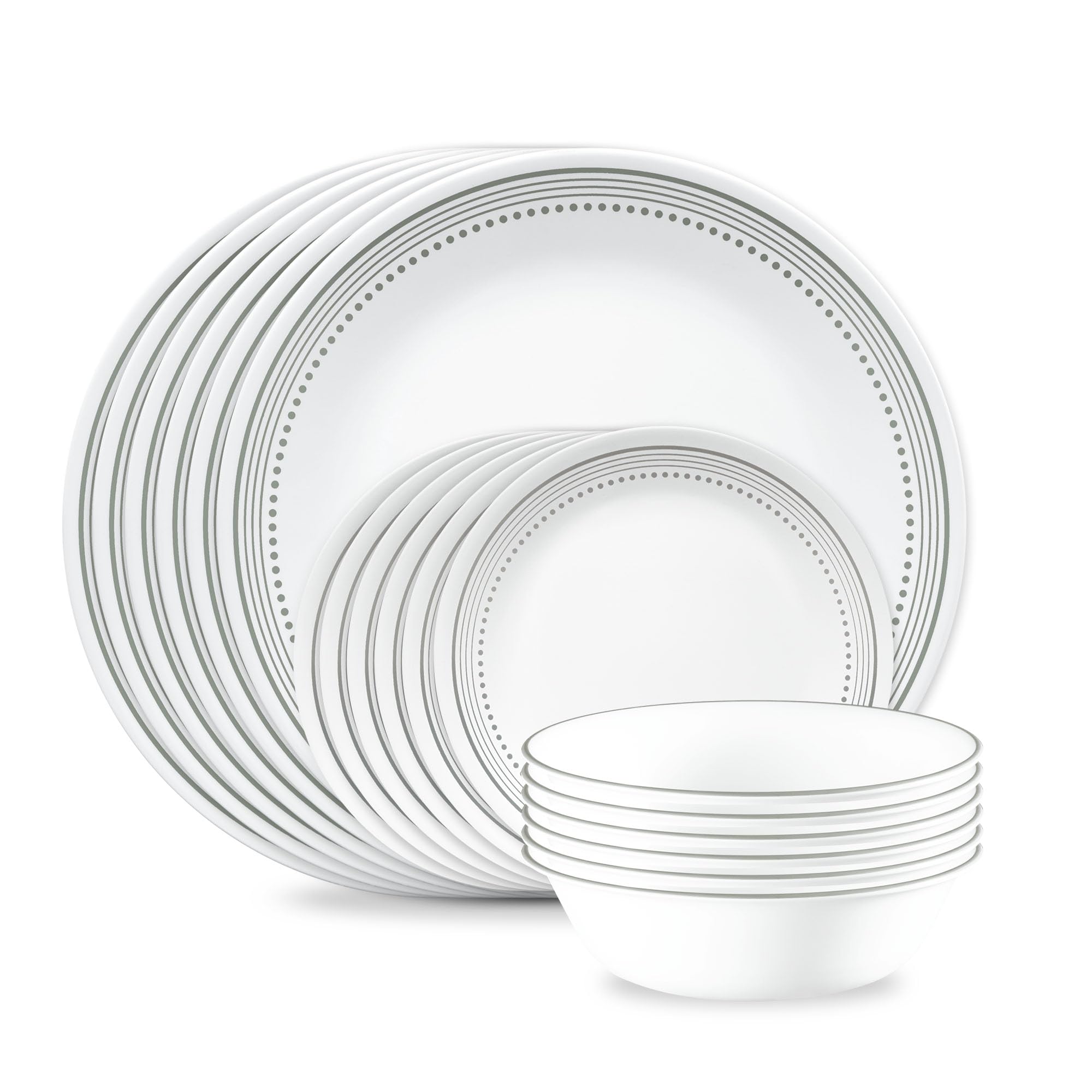 Corelle 18-piece Dinner Set, Mystic Grey, Service for 6, Chip Resistant Dinnerware, Includes 26cm Dinner Plates, 17cm Salad/Side Plates and 530ml Soup/Cereal Bowls