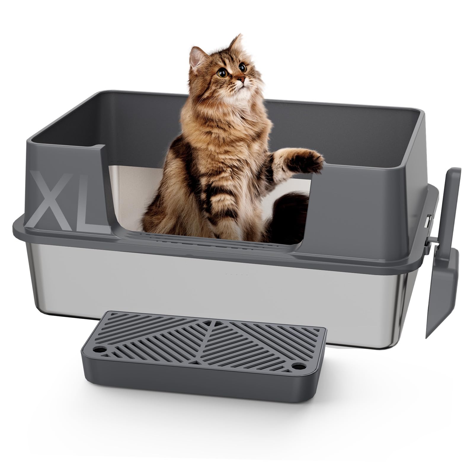 Gimars XL Stainless Steel Cat Litter Box 58x38x26cm, Easy to Clean & No Odour Stainless 35L High Sided Steel Litter Tray, Leak-Proof Cat Litter Trays with Scoop & Pedal