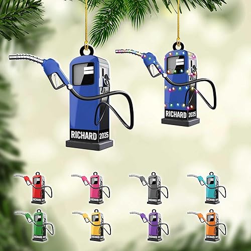 Miniatura 19 de Adorno de Navidad personalizado con bomba de gas, decoración retro personalizada para árbol de vacaciones, recuerdo único para trabajadores de