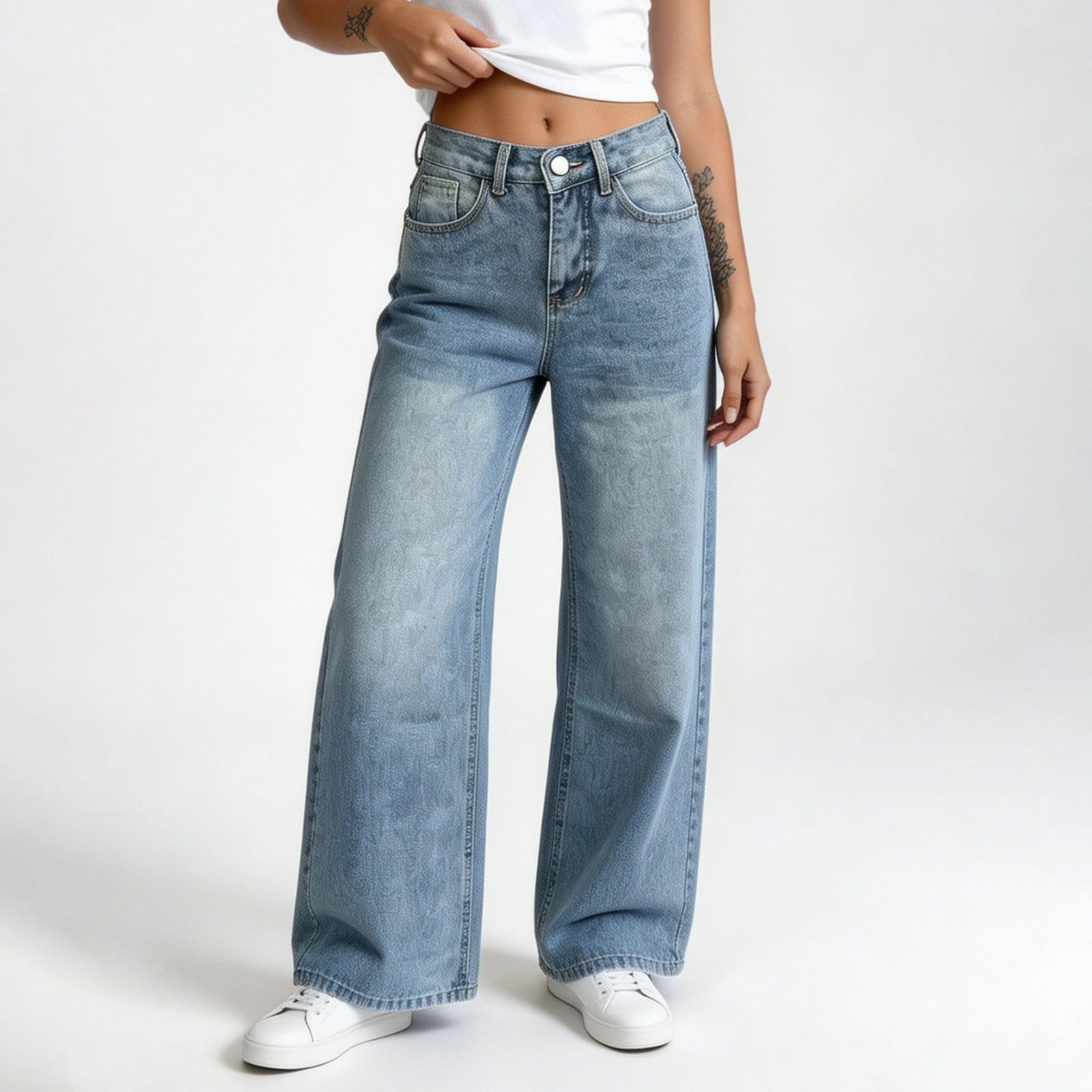 Jeans Donna Larghi Vita Alta Jeans Elasticizzati Larghi Leggeri Pantaloni Denim Vita Alta Gamba Larga Casual Tempo Libero Pantaloni Baggy Curvy Comodi Y2k Pants Wide Leg con Tasche Vintage