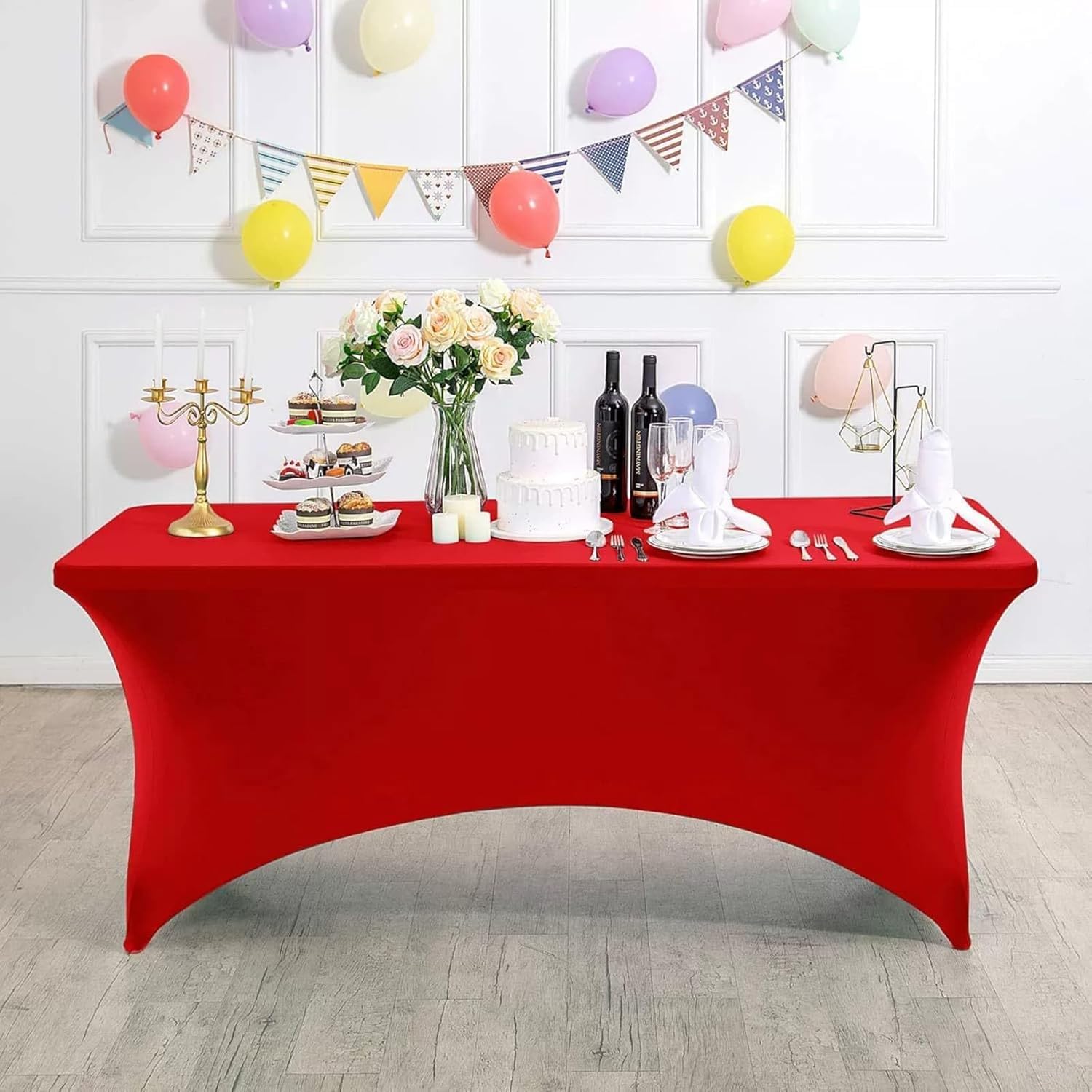 KIJyfgTR Rectangular Stretch Tablecloth, Ideal For Parties, Events And Banquets(Red B,8FT 244x76cm)