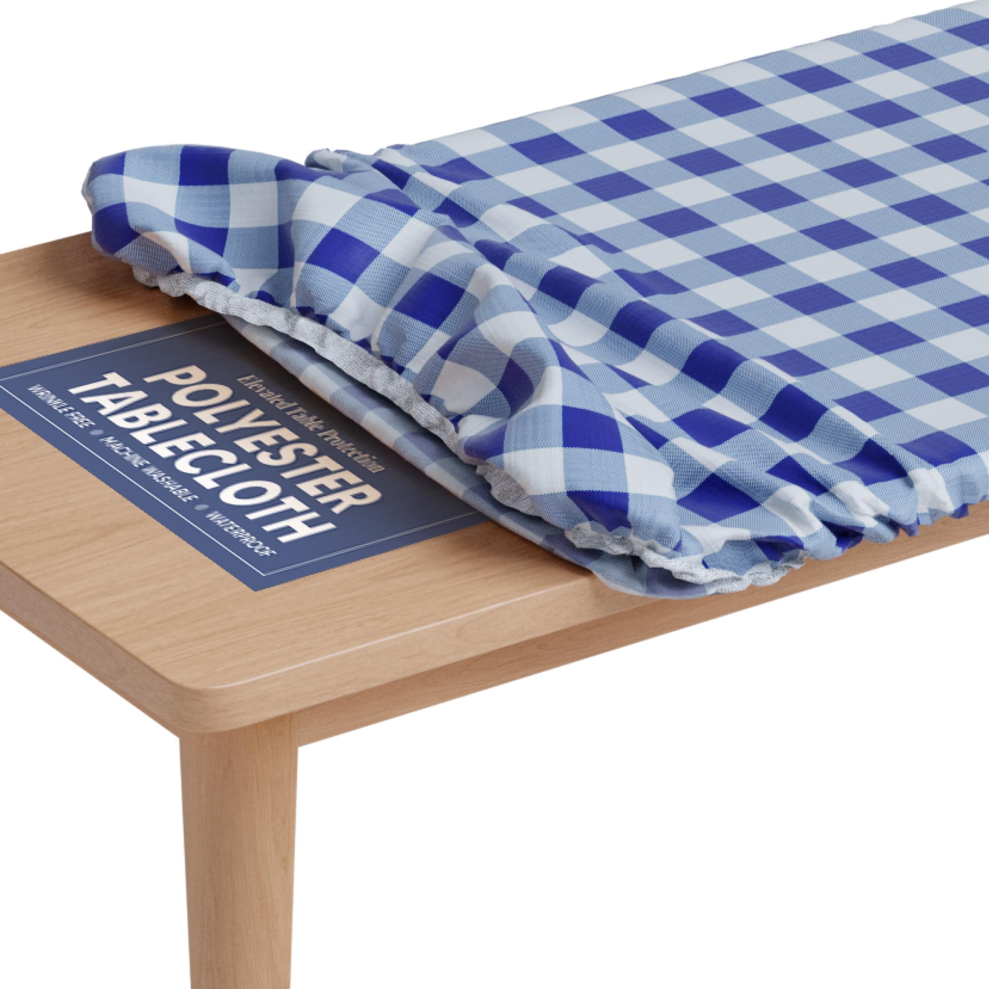 tablecloth of polyester -fitted with elastic, water proof, washable, fits for table 24 x 48 inch, checked blue design, for indoor/outdoor kitchen and picnic and more...