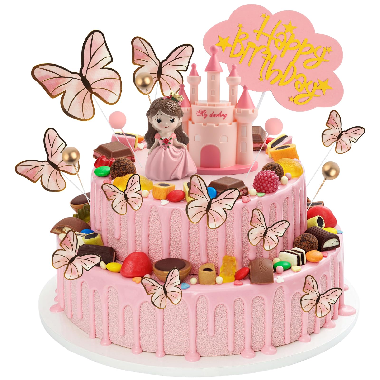 Ironium 26 Pezzi Decorazioni Per Torta Frozen – Cake Topper Con Figurina Principessa, Fiocchi Di Neve E Cuori, Festa Bambine