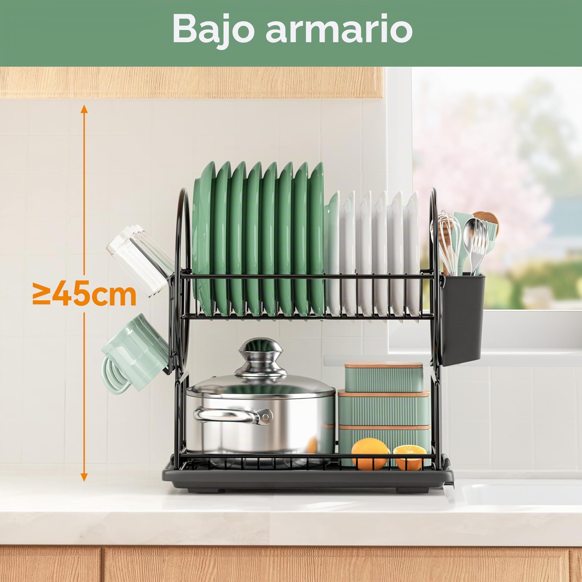 niffgaff Escurreplatos Acero Inoxidable Cocina, Función de Drenaje Automático Escurridor de Platos para Fregadero, Escurre Platos Armarios, Escurreplatos Negro