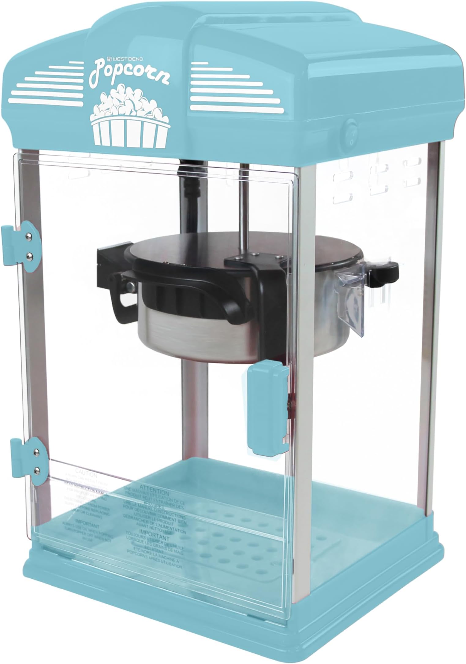 West Bend Theater Crazy Popcorn Machine, Non-stick Kettle, 4 Qt., Blue | West Bend Theater Crazy Popcorn Machine, Non-stick Kettle for Movie Theater Popcorn, Measuring Cup & Spoon, 4 Qt., Blue