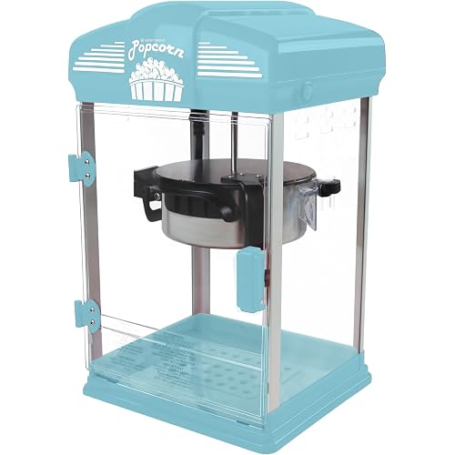 West Bend Theater Crazy Popcorn Machine, Non-stick Kettle, 4 Qt., Blue | West Bend Theater Crazy Popcorn Machine, Non-stick Kettle for Movie Theater Popcorn, Measuring Cup & Spoon, 4 Qt., Blue