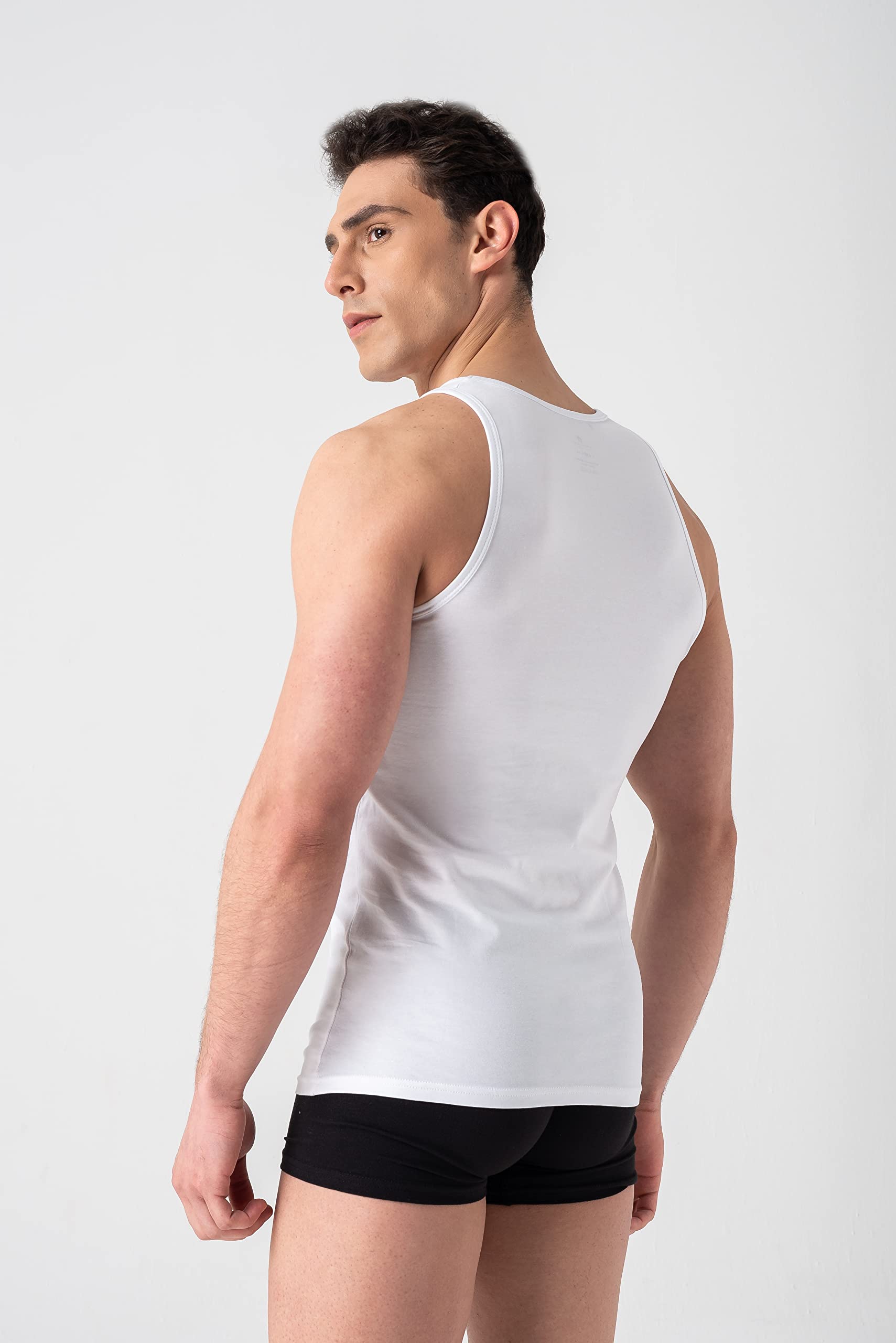 Burnell & Son Camiseta interior para hombre, pack de 3 unidades, camiseta sin mangas, acanalada, extra larga, de algodón, corte ajustado, en blanco y negro
