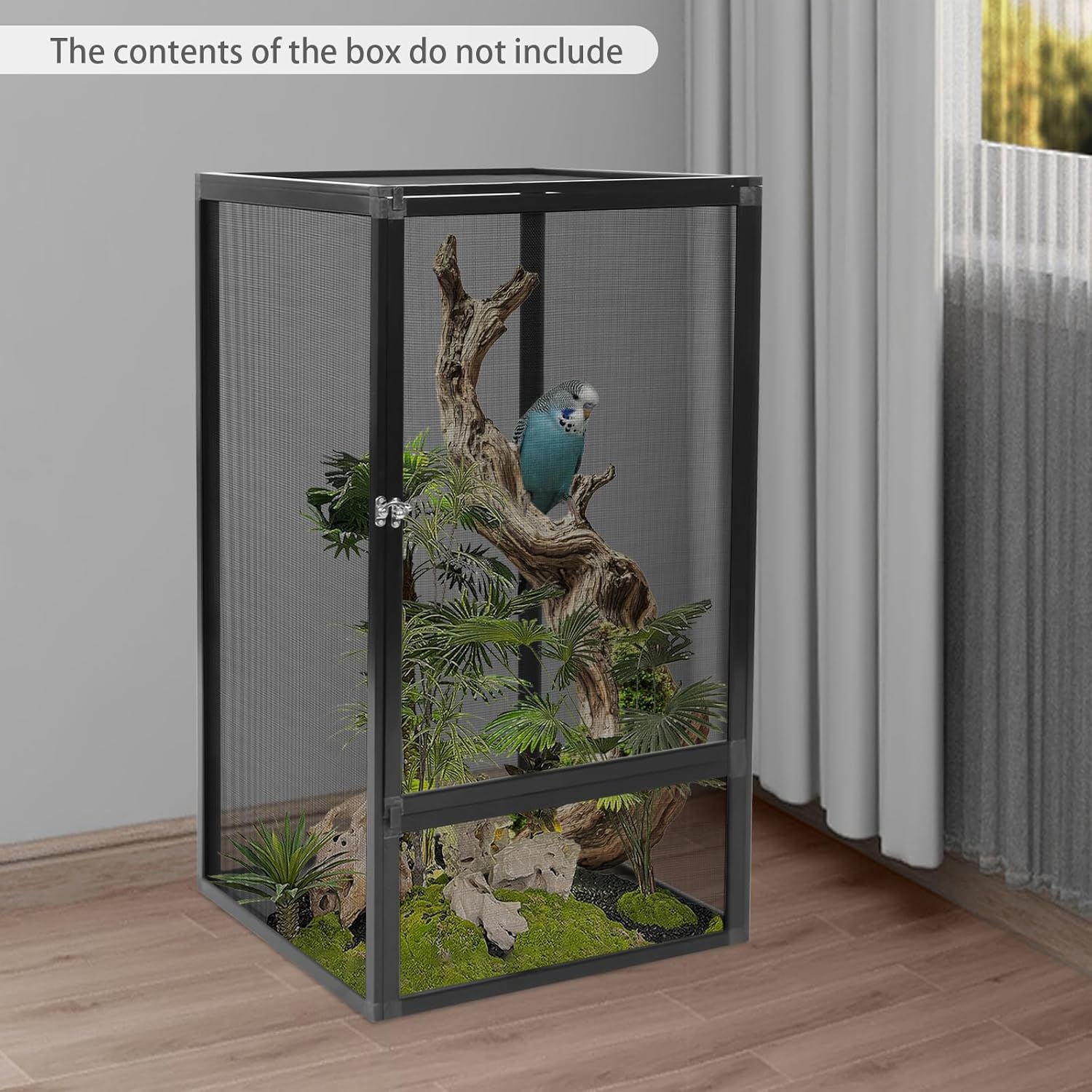 Reptile Pet Feeding Net Box,Aluminum Alloy Mesh Cage,17.7"x17.7"x31.5" Micro Habitat Terrarium Enclosure for Chameleons,Lizards,Snakes,and Small Animals