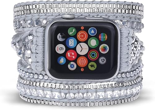 Boho 5 Wrap Bracelet Compatible with Beaded Apple Watch Band for Women Men 42mm44mm45mm49mm, Handmade Crystal Stone Bead Watch Strap for Iwatch Band