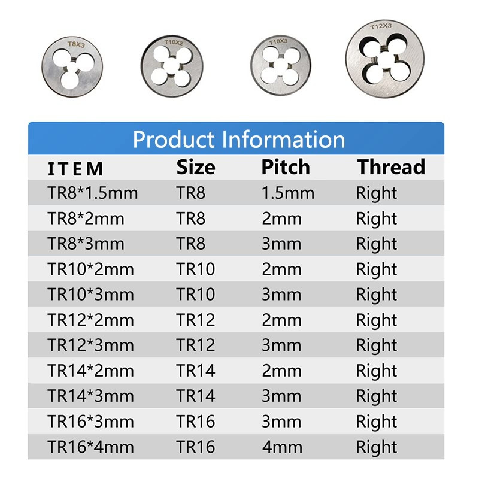 Matrices de roscado trapezoidales para máquina TR, Herramientas de roscado de Mano Derecha, TR10x3
