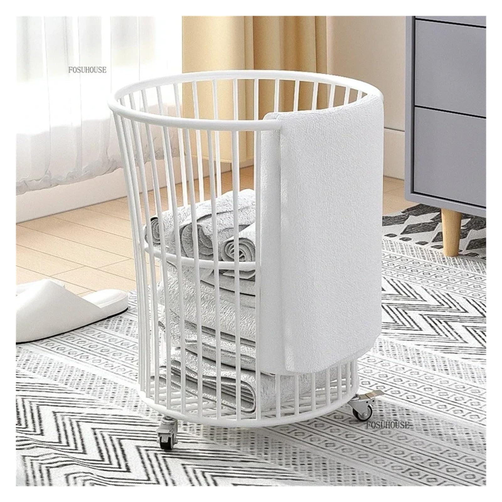 Roller laundry basket Luxury Bathroom Iron Art Laundry Baskets Dirty Clothes(DEEP BLUE)