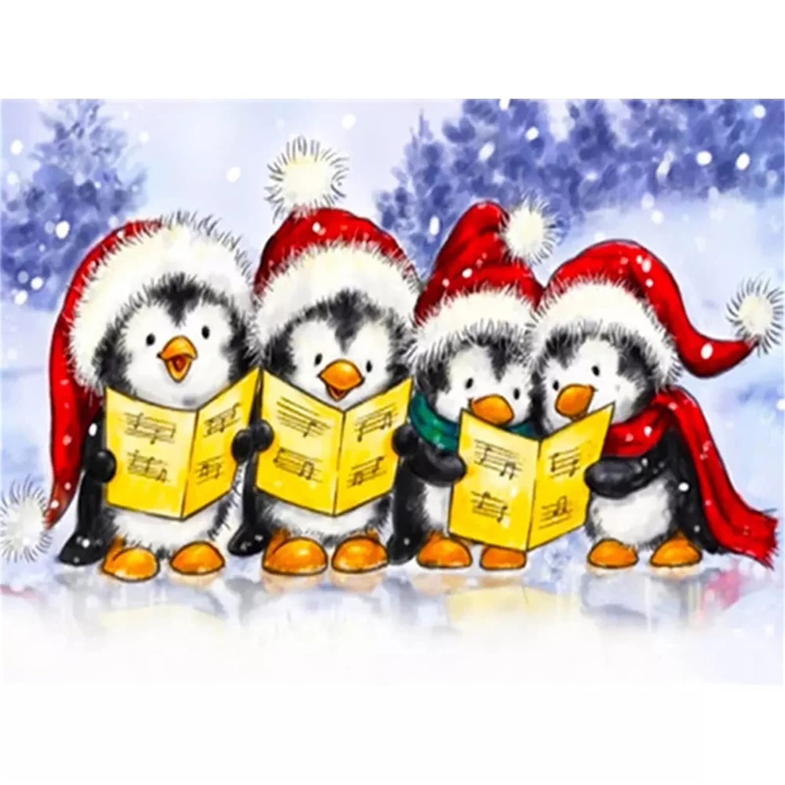 Yoonqun Diamond Painting Kit Weihnachtspinguine DIY 5D Diamant Malerei Set Vollbohrer Nach zahlen Kreuzstich Stickerei Crystal Strass Mosaik Gemälde Kunst Handwerk für Mauer Dekor Round Drill 60x80cm