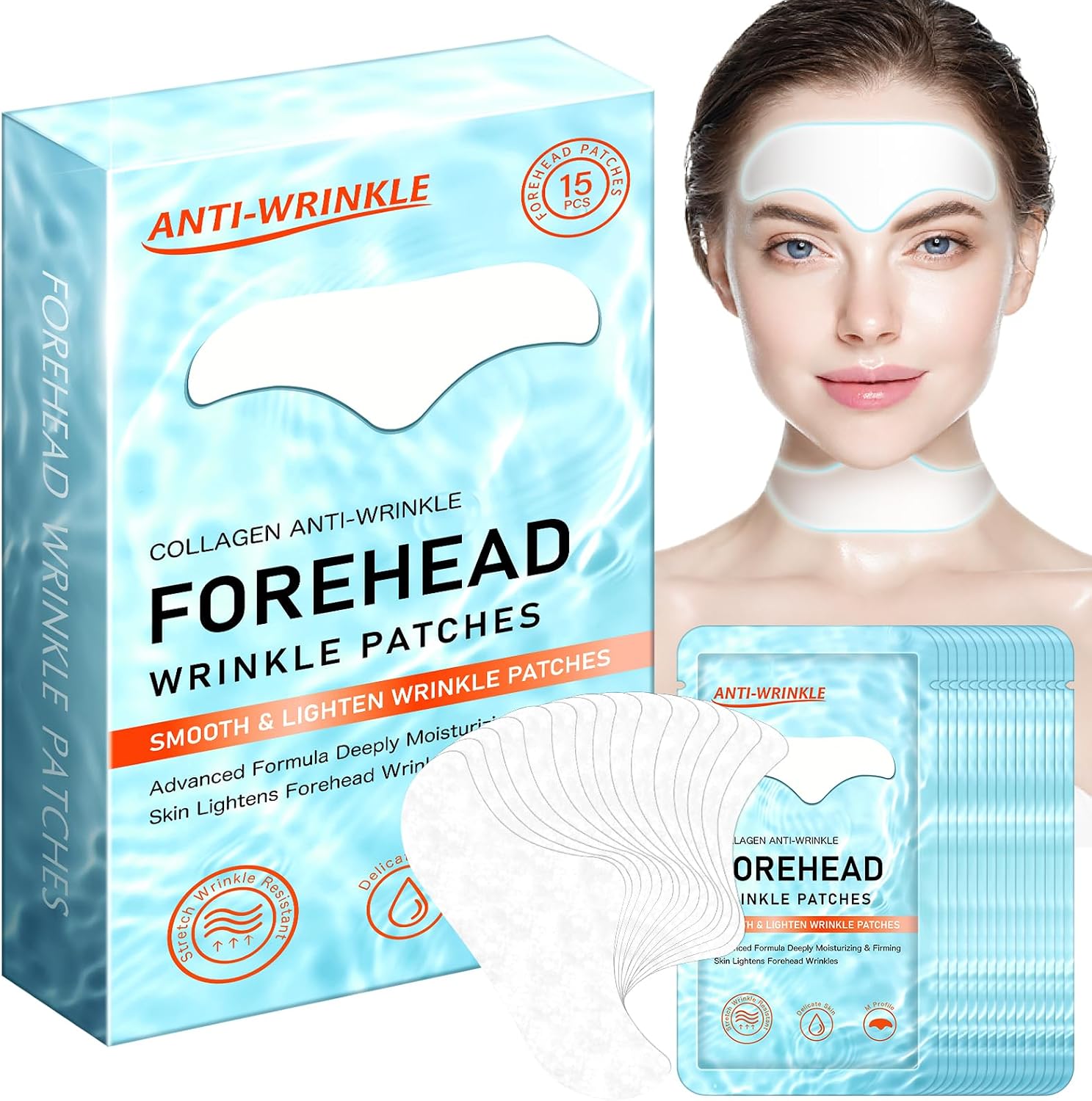 Forehead Wrinkle Patches, Anti-Wrinkle Forehead Patches Smoothing Overnight | Frownies Wrinkle Patches with Hydrolyzed Collagen and Aloe, Smooth Fine Lines & Wrinkles (15)