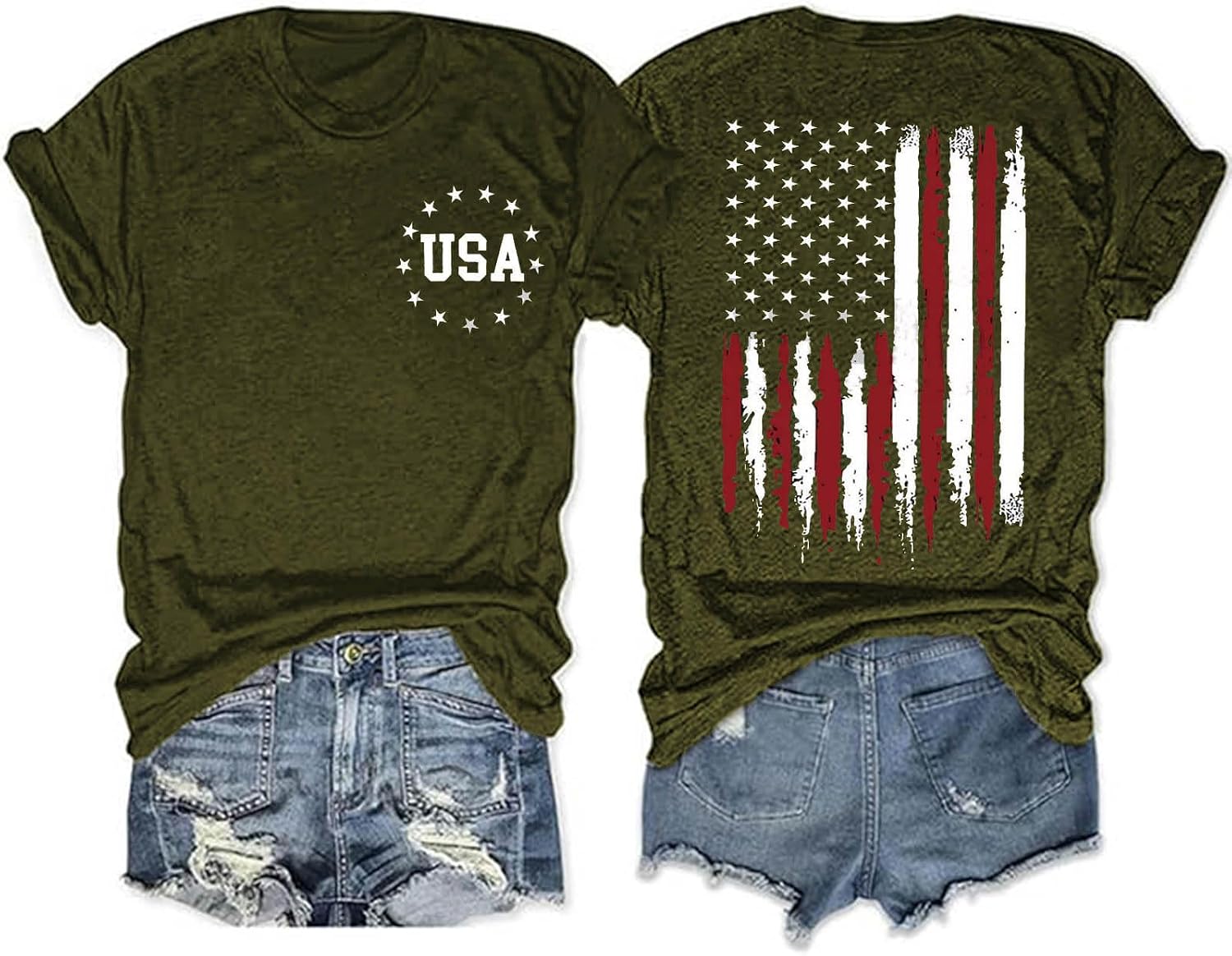 American Flag Patriotic T-Shirt Women 4th of July Gift Shirt USA Flag Stars Stripes Graphic Short Sleeve Casual Tops