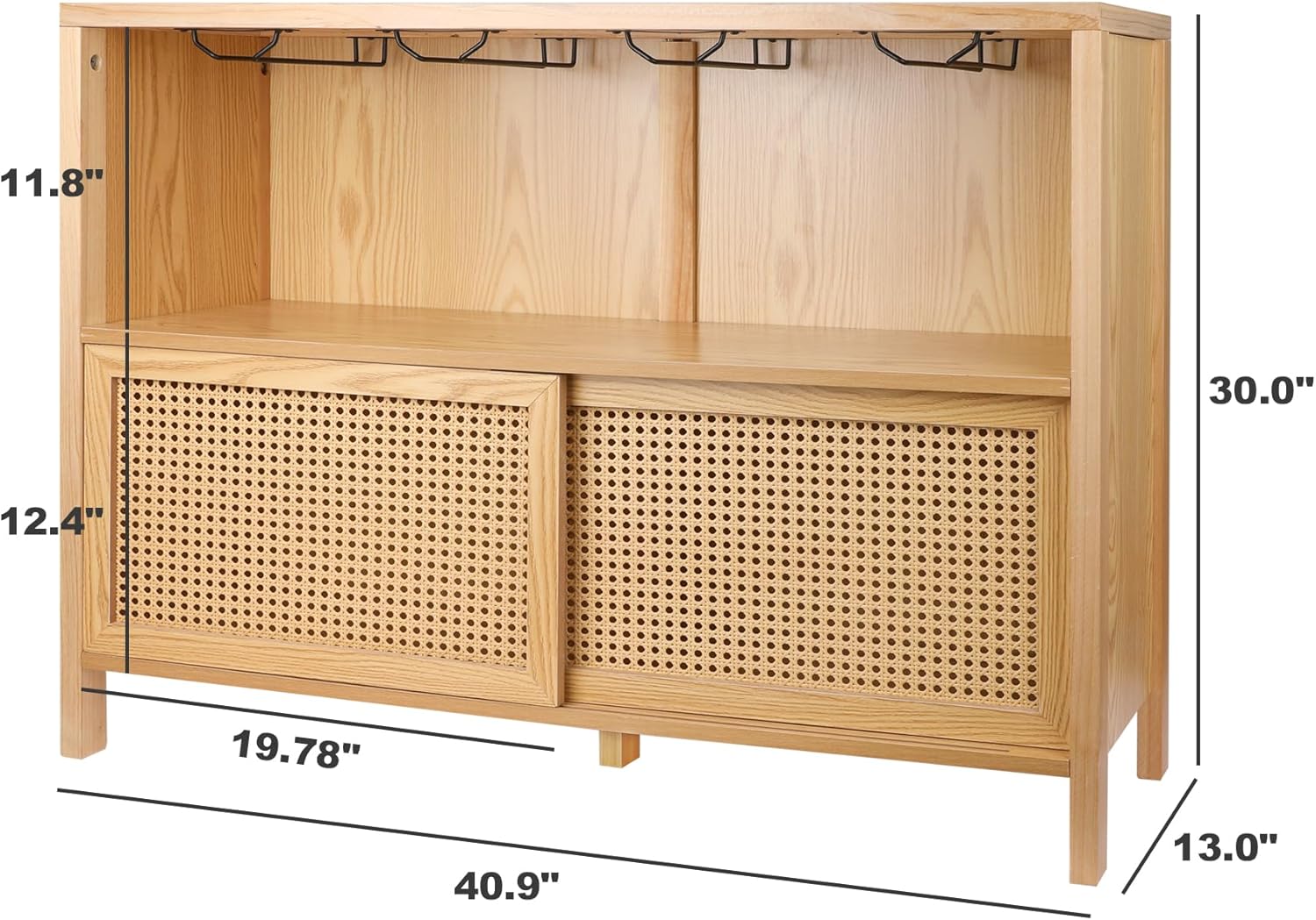 ZYBT Coffee Bar Cabinet with Storage, Liquor Cabinet Bar for Home Bar, Boho Wine Cabinet, Rattan Bar Table, Bar Cabinets for Liquor and Glasses, Sideboard Buffet Cabinet Table for Kitchen Dining Room