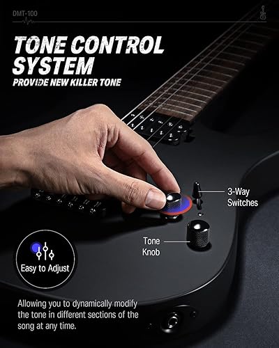 Miniatura 5 de Donner DMT-100 - Guitarra eléctrica de cuerpo sólido, acabado mate de 39 pulgadas, kit de guitarra eléctrica con bolsa, cuerdas, correa, cable,
